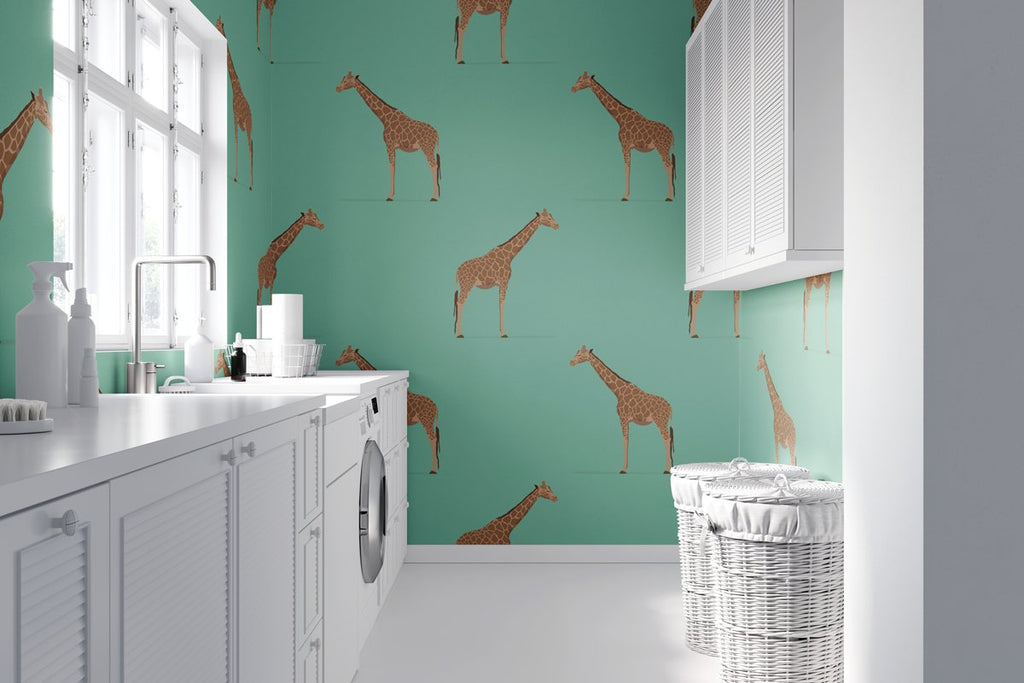 Giraffe Light Green Wallpaper - Liza Pruitt