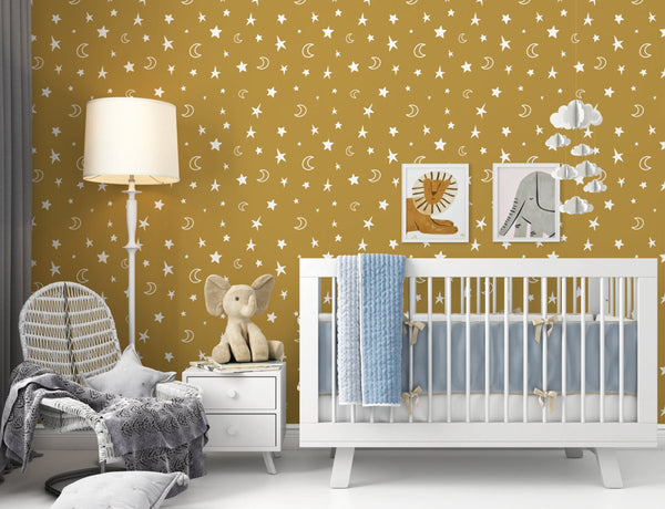 Gold and White Stars Wallpaper - Liza Pruitt