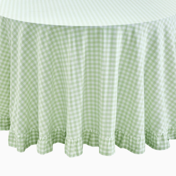 Green Gingham Round Tablecloth with Ruffle - Liza Pruitt