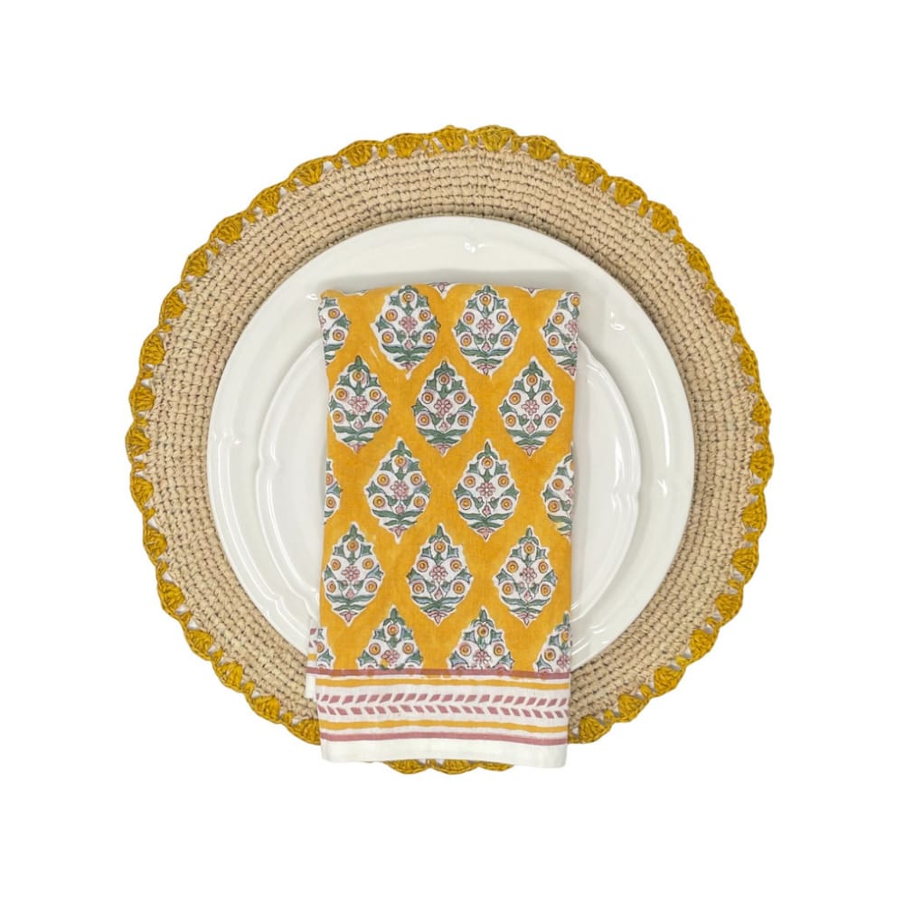 Marigold Raffia Placemats, Boho Round Natural Hand Woven Placemats, Table Mats for Dining Table - Liza Pruitt