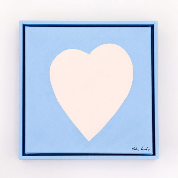 Pale Blue, Cream Heart | 11" h x 11" w | Framed - Liza Pruitt
