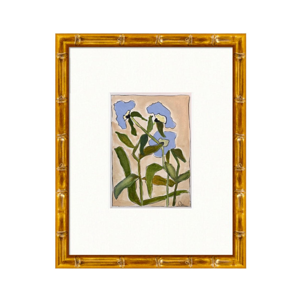 Periwinkle & Beige Flora 1 | 14" h x 11" w | Framed - Liza Pruitt