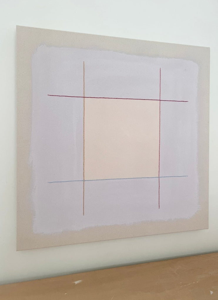 Rose Quartz, Lilac with Oxblood Grid | 30" x 30" - Liza Pruitt