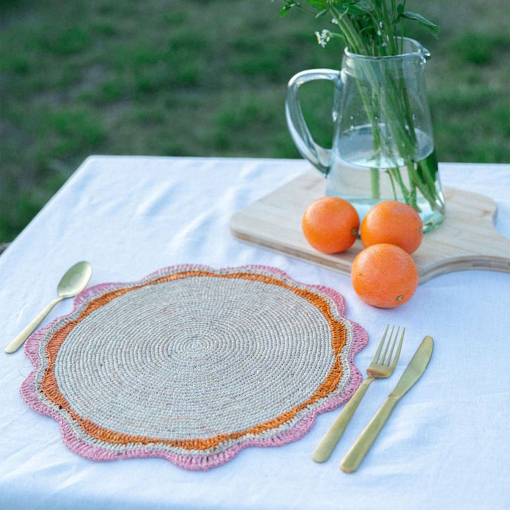 Round Pink Placemat set of 2, 4 and 6, Garden Party Decor - Liza Pruitt