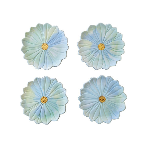Set of 4 Daisy Salad Plates with 22K Gold Accents | 8.25" Diameter x 1" Height - Liza Pruitt