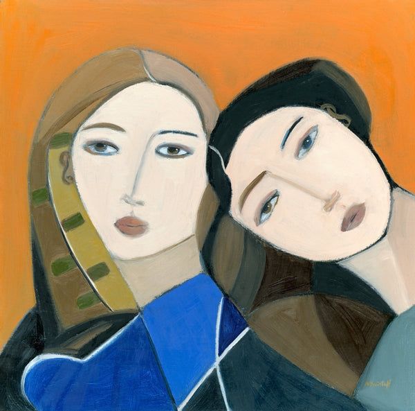 Sisters In Blue Brown And Orange I | 12" h x 12" w | Framed - Liza Pruitt
