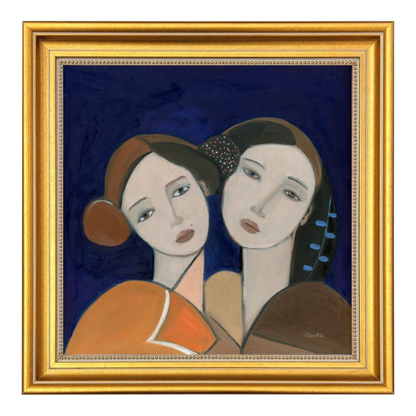Sisters In Blue Orange And Brown I | 12" h x 12" w | Framed - Liza Pruitt