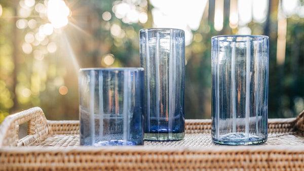 Smokey Blue Striped Water Glass, Set of 4 - Liza Pruitt
