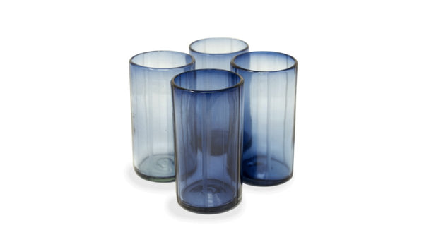 Smokey Blue Striped Water Glass, Set of 4 - Liza Pruitt