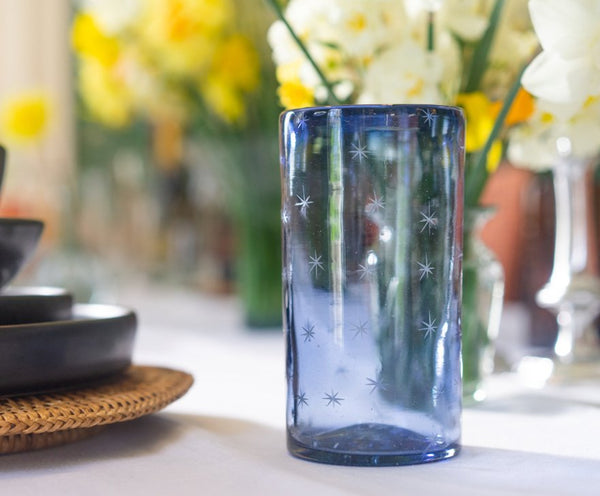 Starry Night Water Glass in Smokey Blue, Set of 4 - Liza Pruitt