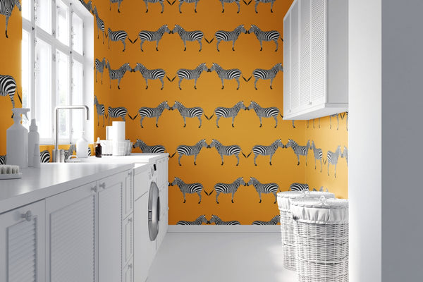 Zebras Bright Orange Wallpaper - Liza Pruitt